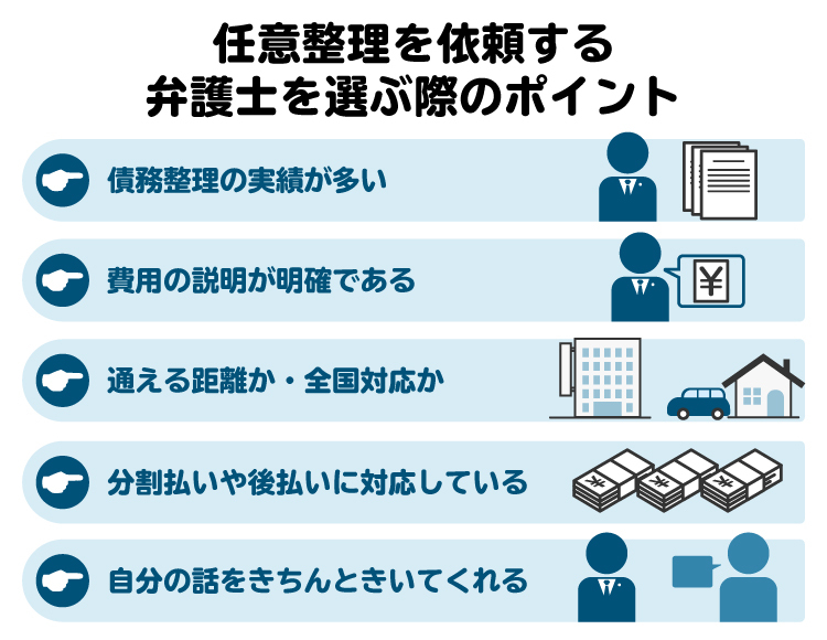任意整理の弁護士の選び方。特に実績や費用が重要