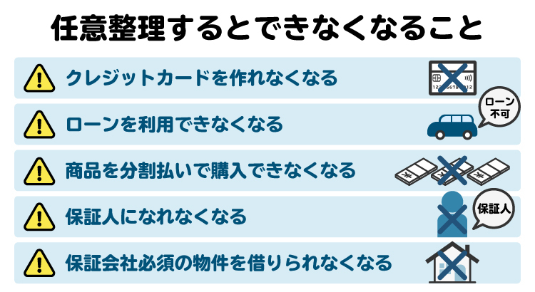 任意整理するとできなくなること。クレジットカードやローンが利用できない